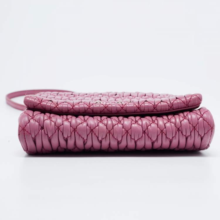 Pre Owned Miu Miu Bubble Gum Matelasse Leather Crystal Crossbody Bag