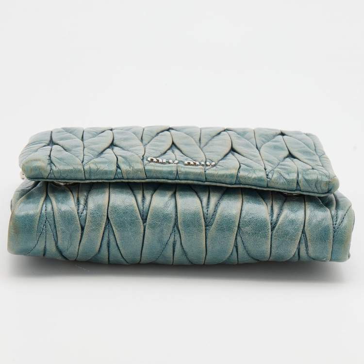 Pre Owned Miu Miu Blue Matelasse Leather Flap Crossbody Bag