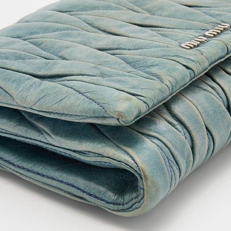 Pre Owned Miu Miu Blue Matelasse Leather Flap Crossbody Bag