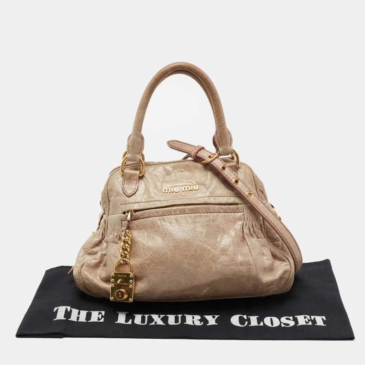 Pre Owned Miu Miu Beige Leather Lily Distressed Satchel