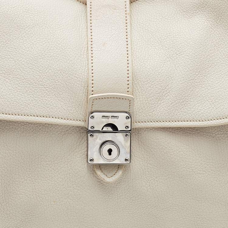 Pre Owned Miu Miu Off White Leather Vitello Top Handle Bag