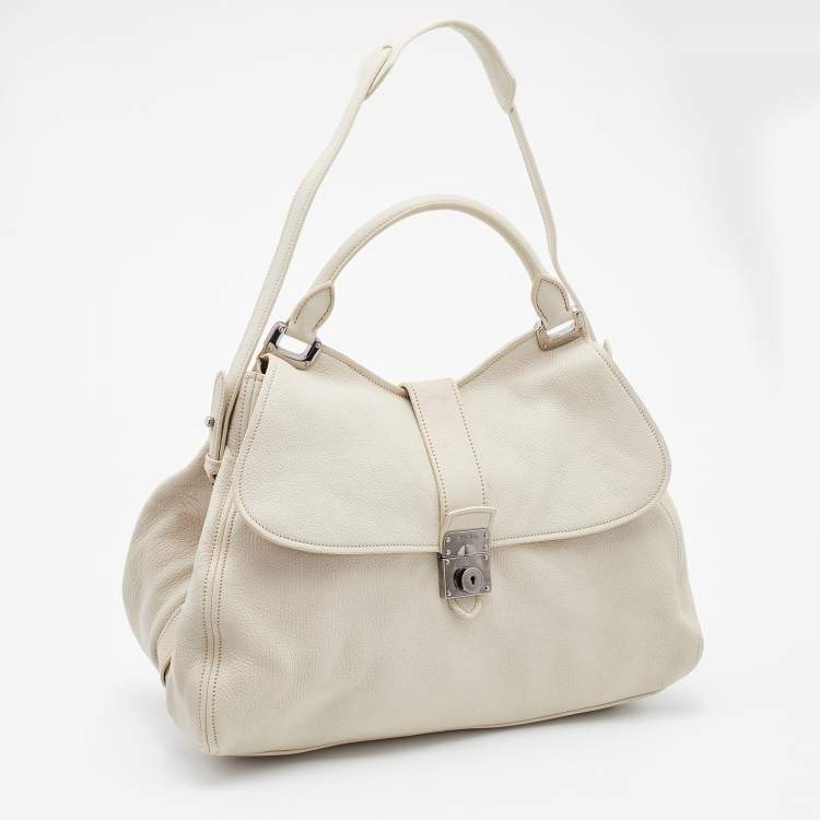 Pre Owned Miu Miu Off White Leather Vitello Top Handle Bag