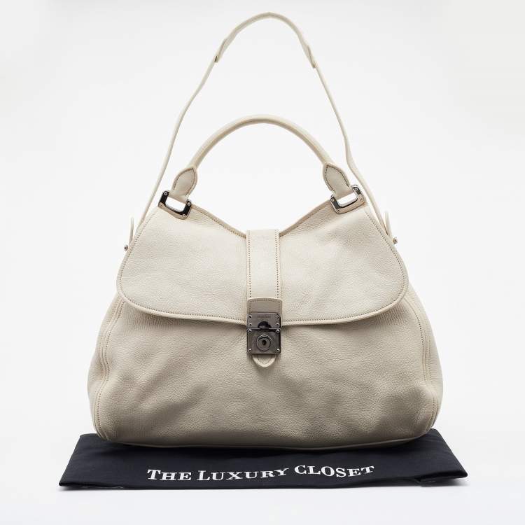 Pre Owned Miu Miu Off White Leather Vitello Top Handle Bag