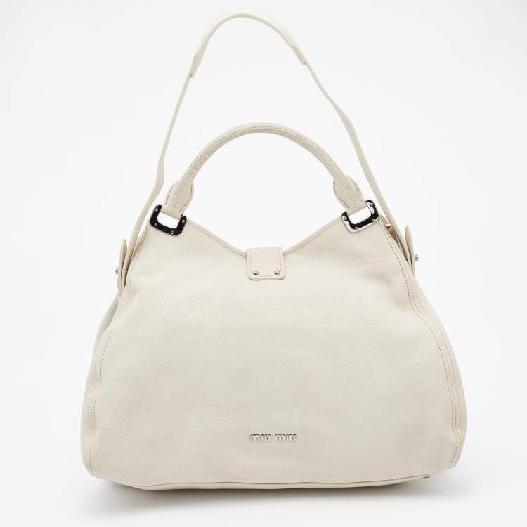Pre Owned Miu Miu Off White Leather Vitello Top Handle Bag