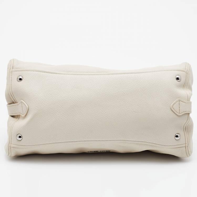 Pre Owned Miu Miu Off White Leather Vitello Top Handle Bag