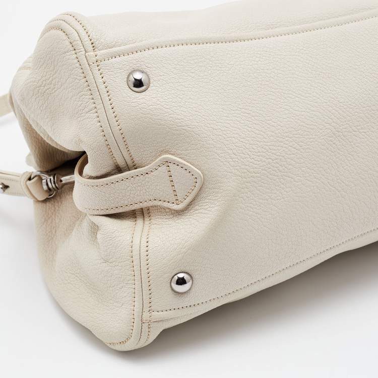 Pre Owned Miu Miu Off White Leather Vitello Top Handle Bag