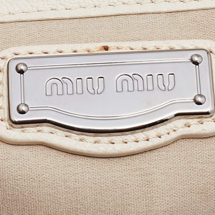 Pre Owned Miu Miu Off White Leather Vitello Top Handle Bag