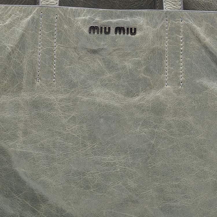 Pre Owned Miu Miu Pastel Green Leather Shopper Tote