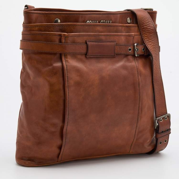 Pre Owned Miu Miu Brown Leather Shoulder Bag