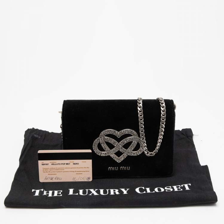Pre Owned Miu Miu Black Velvet Embellished Shoulder Bag