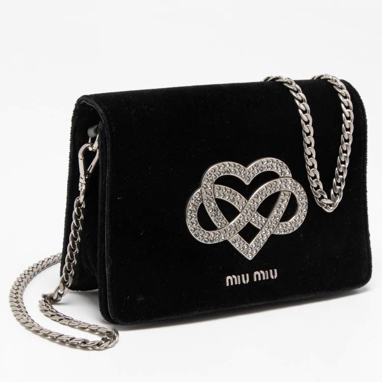 Pre Owned Miu Miu Black Velvet Embellished Shoulder Bag