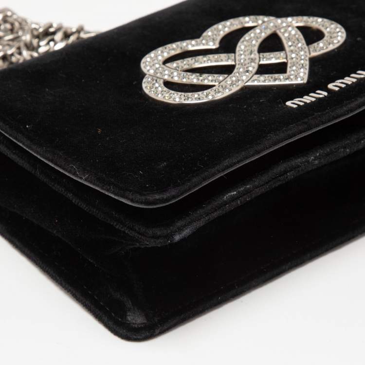 Pre Owned Miu Miu Black Velvet Embellished Shoulder Bag