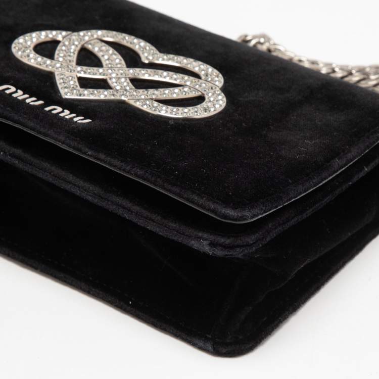 Pre Owned Miu Miu Black Velvet Embellished Shoulder Bag