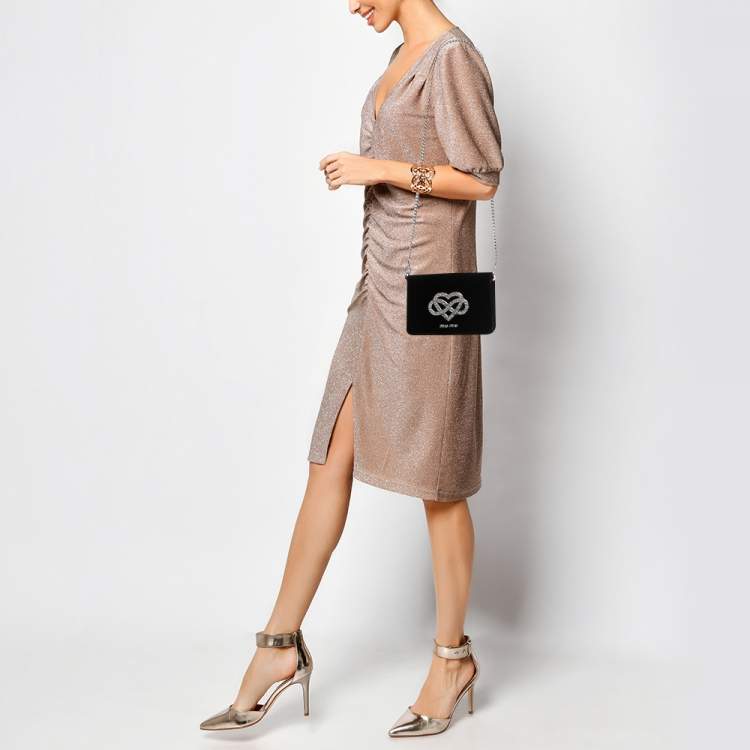 Pre Owned Miu Miu Black Velvet Embellished Shoulder Bag