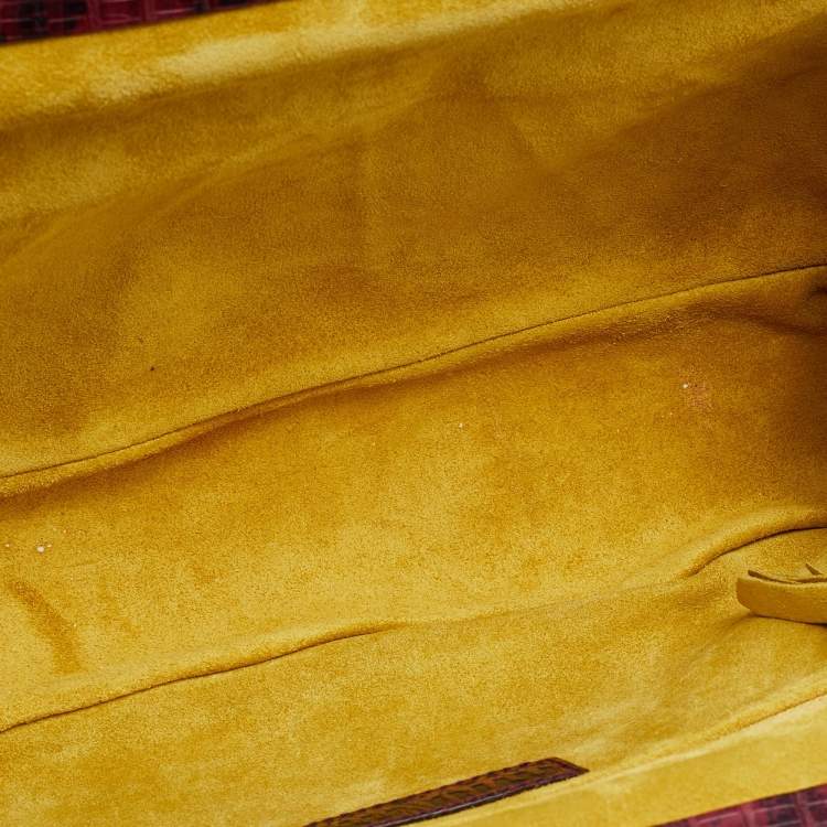 Pre Owned Miu Miu Burgundy Lizard Embossed Leather Kiss Lock Shoulder Bag