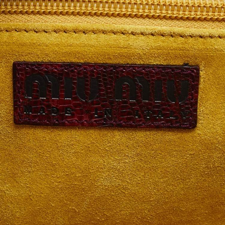 Pre Owned Miu Miu Burgundy Lizard Embossed Leather Kiss Lock Shoulder Bag
