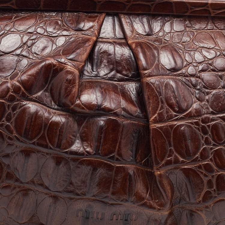 Pre Owned Miu Miu Brown Croc Embossed Leather Frame Shoulder Bag