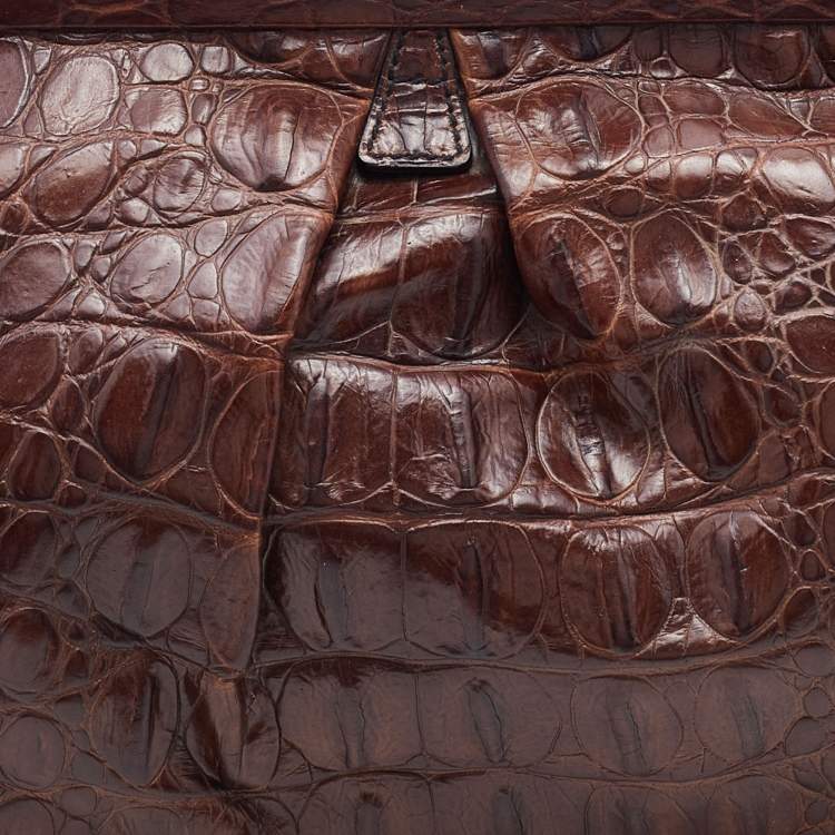 Pre Owned Miu Miu Brown Croc Embossed Leather Frame Shoulder Bag
