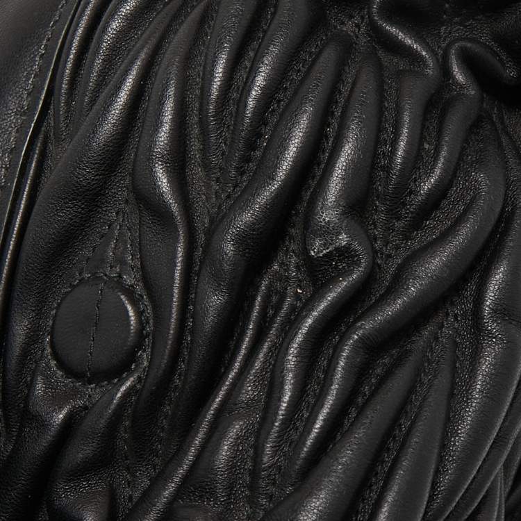 Pre Owned Miu Miu Black Matelassé Leather Push Lock Flap Top Handle Bag