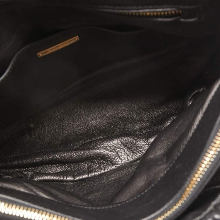 Pre Owned Miu Miu Black Matelassé Leather Push Lock Flap Top Handle Bag