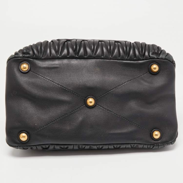 Pre Owned Miu Miu Black Matelassé Leather Push Lock Flap Top Handle Bag