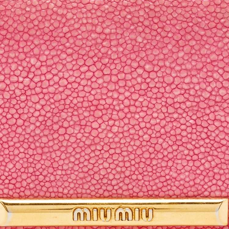 Pre Owned Miu Miu Pink Stingray Leather Logo Flap Continental Wallet