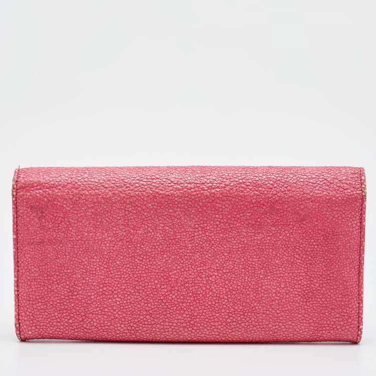 Pre Owned Miu Miu Pink Stingray Leather Logo Flap Continental Wallet