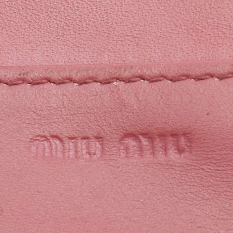 Pre Owned Miu Miu Pink Croc Embossed Patent Leather Flap Continental Wallet