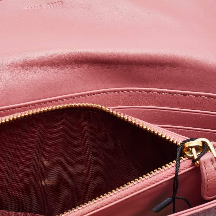 Pre Owned Miu Miu Pink Croc Embossed Patent Leather Flap Continental Wallet