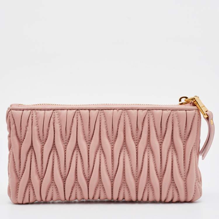 Pre Owned Miu Miu Beige Matelassé Leather Zip Pouch