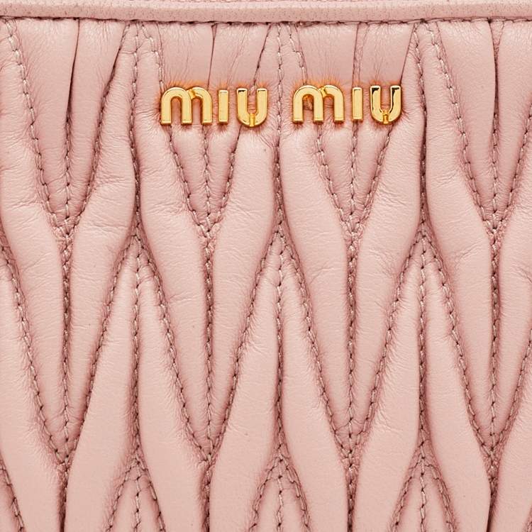 Pre Owned Miu Miu Beige Matelassé Leather Zip Pouch