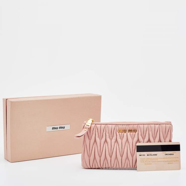 Pre Owned Miu Miu Beige Matelassé Leather Zip Pouch
