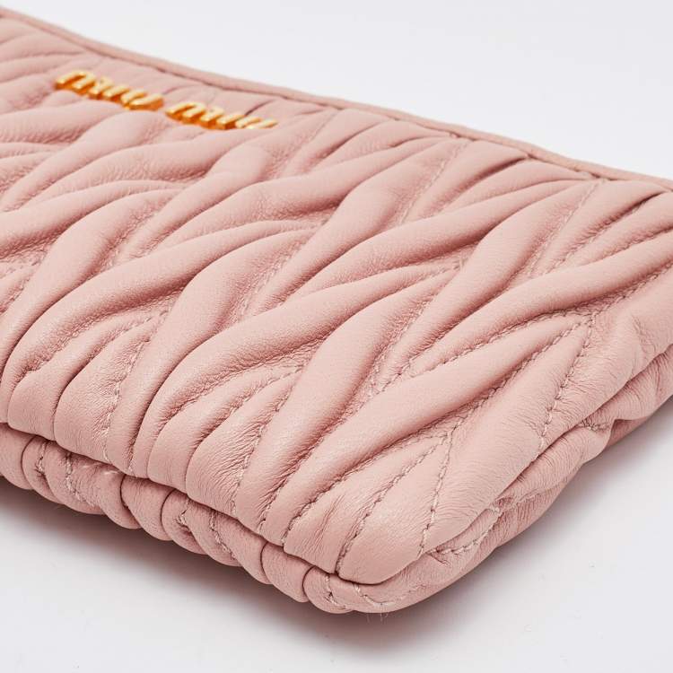 Pre Owned Miu Miu Beige Matelassé Leather Zip Pouch