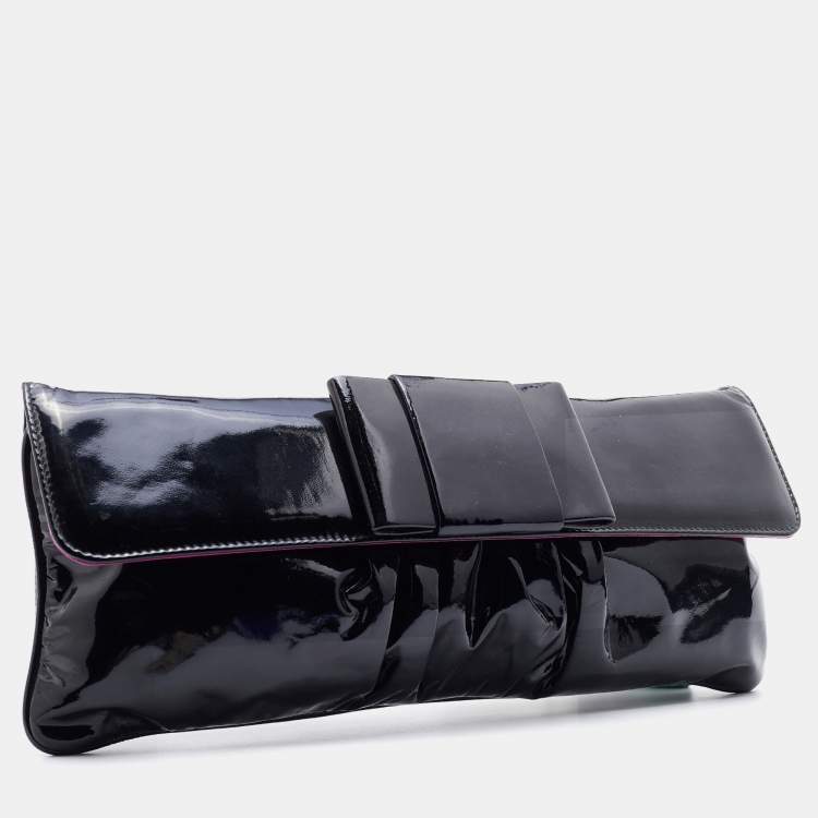 Pre Owned Miu Miu Black Patent Leather Long Flap Clutch