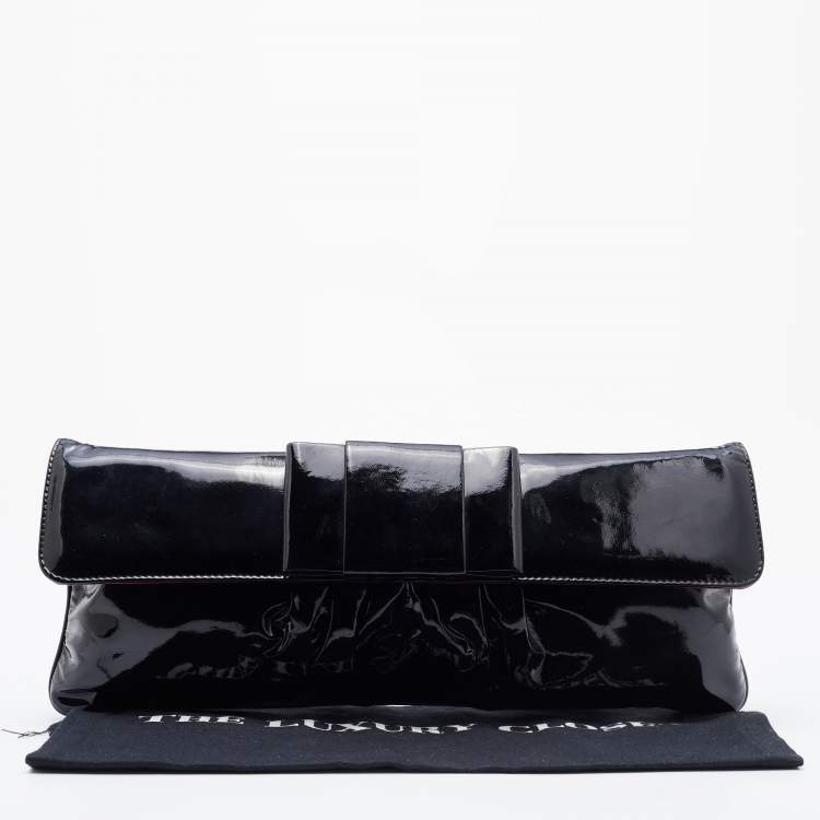 Pre Owned Miu Miu Black Patent Leather Long Flap Clutch