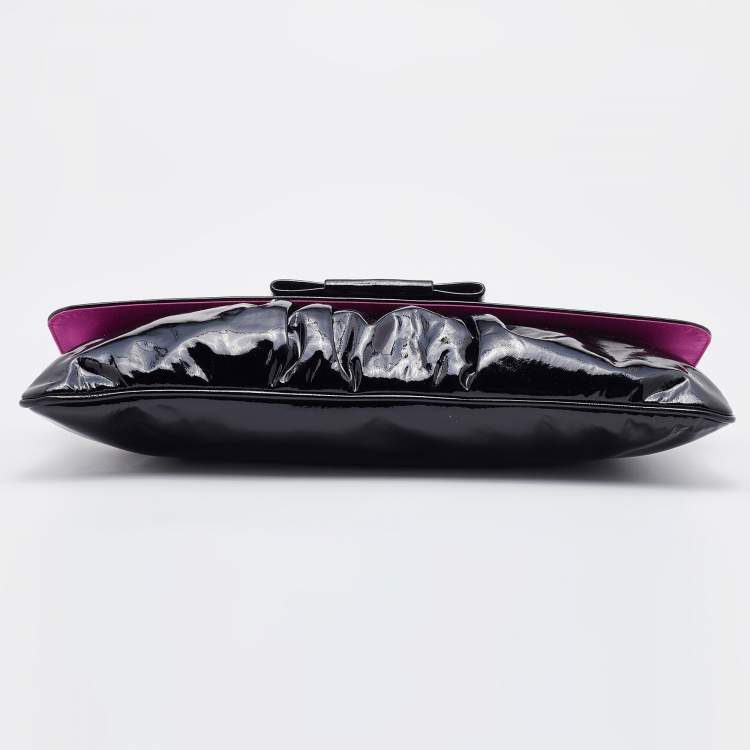 Pre Owned Miu Miu Black Patent Leather Long Flap Clutch