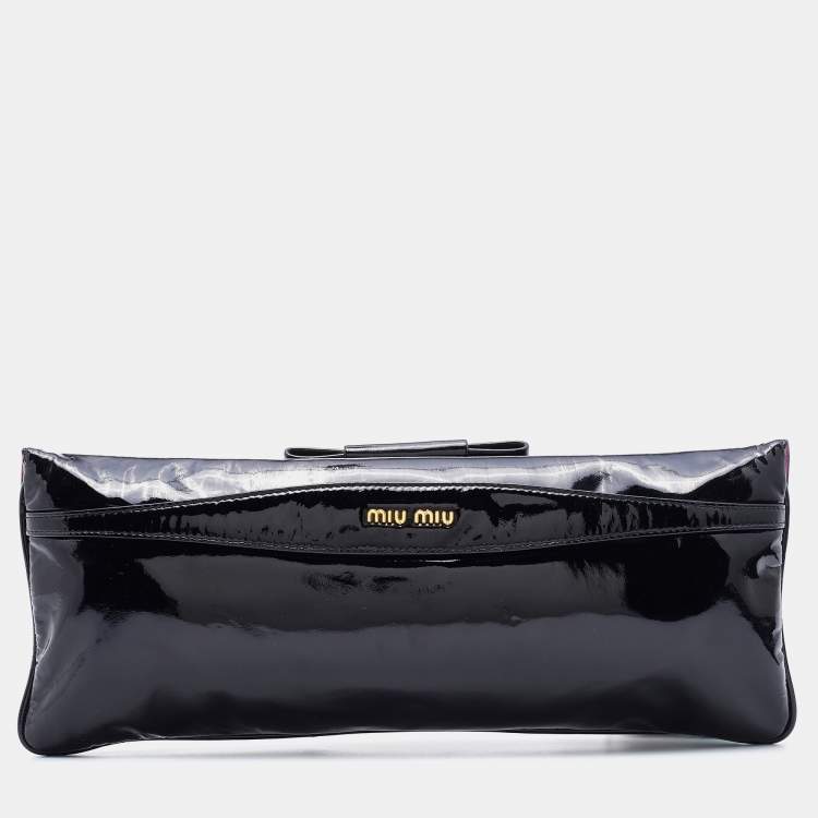 Pre Owned Miu Miu Black Patent Leather Long Flap Clutch