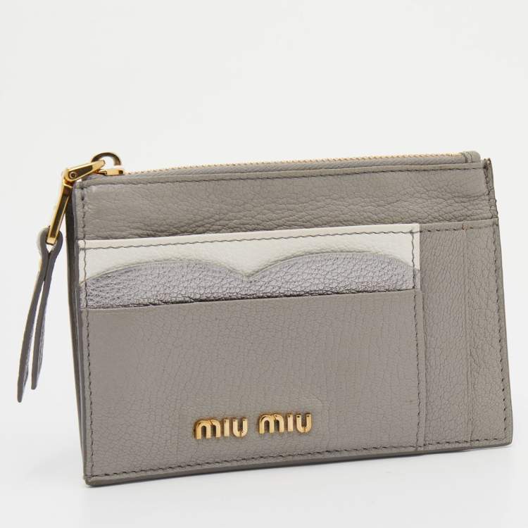 Pre Owned Miu Miu Grey/White Leather Card Holder