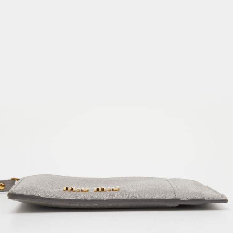 Pre Owned Miu Miu Grey/White Leather Card Holder