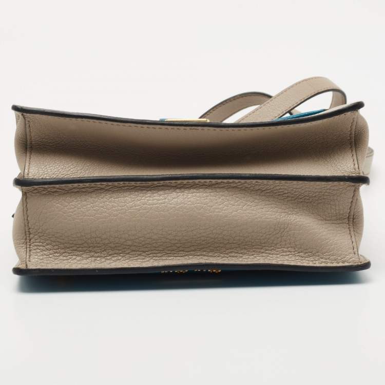 مملوكة مسبقًا Miu Miu Blue/Beige Madras Leather Bandoliera Shoulder Bag