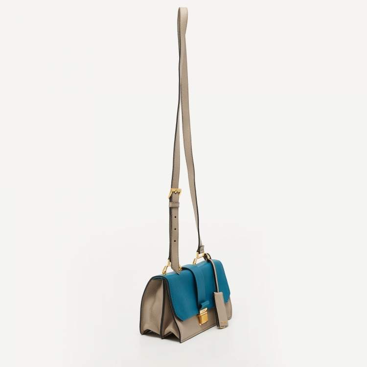 مملوكة مسبقًا Miu Miu Blue/Beige Madras Leather Bandoliera Shoulder Bag