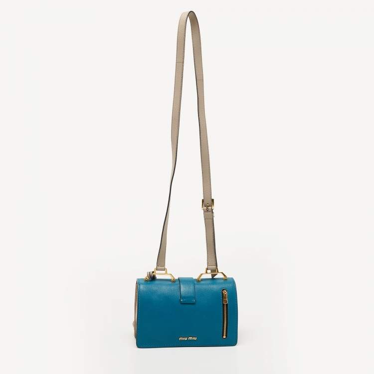 مملوكة مسبقًا Miu Miu Blue/Beige Madras Leather Bandoliera Shoulder Bag