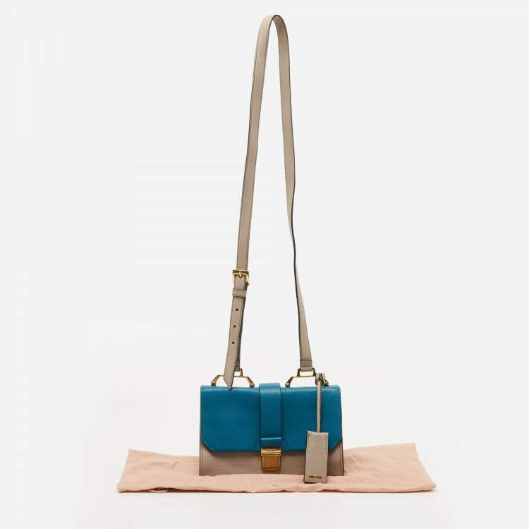 مملوكة مسبقًا Miu Miu Blue/Beige Madras Leather Bandoliera Shoulder Bag