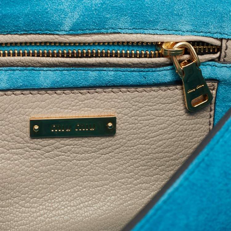 مملوكة مسبقًا Miu Miu Blue/Beige Madras Leather Bandoliera Shoulder Bag