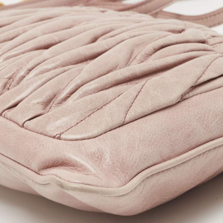 Pre Owned Miu Miu Pink Matelassé Leather Crossbody Bag 