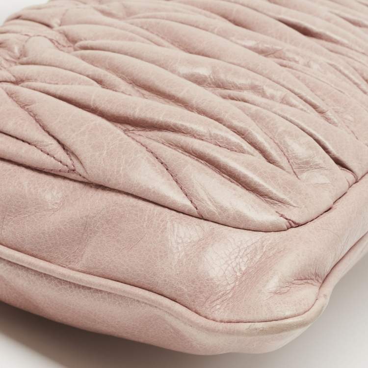 Pre Owned Miu Miu Pink Matelassé Leather Crossbody Bag 