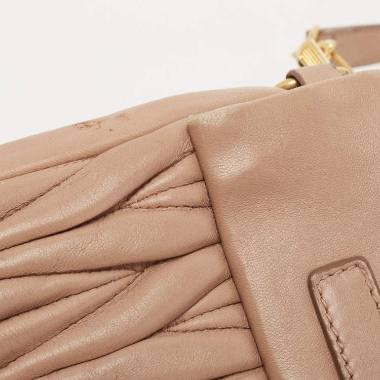 Pre Owned Miu Miu Beige Matalasse Leather Flap Crossbody Bag