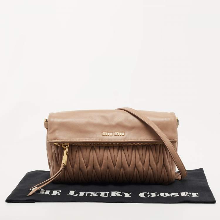 Pre Owned Miu Miu Beige Matalasse Leather Flap Crossbody Bag