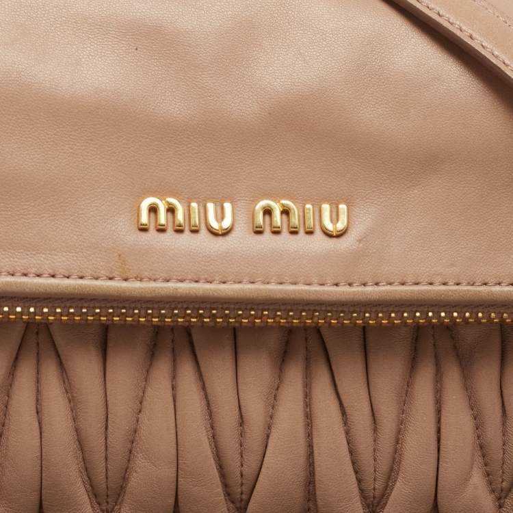 Pre Owned Miu Miu Beige Matalasse Leather Flap Crossbody Bag