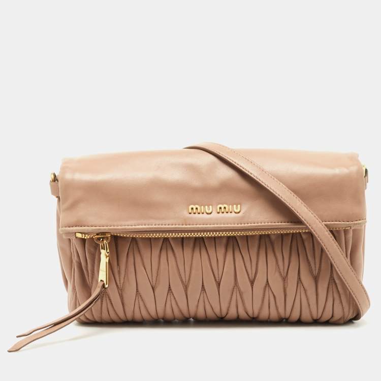 Pre Owned Miu Miu Beige Matalasse Leather Flap Crossbody Bag